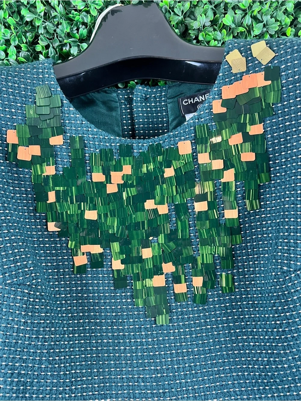 Classic Green Two-Piece Sleeveless Dress with Embellished Neckline
